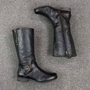 Naturalizer Black Harness Strap Side Zip Biker Buckle Riding Boots Womens Sz 9.5